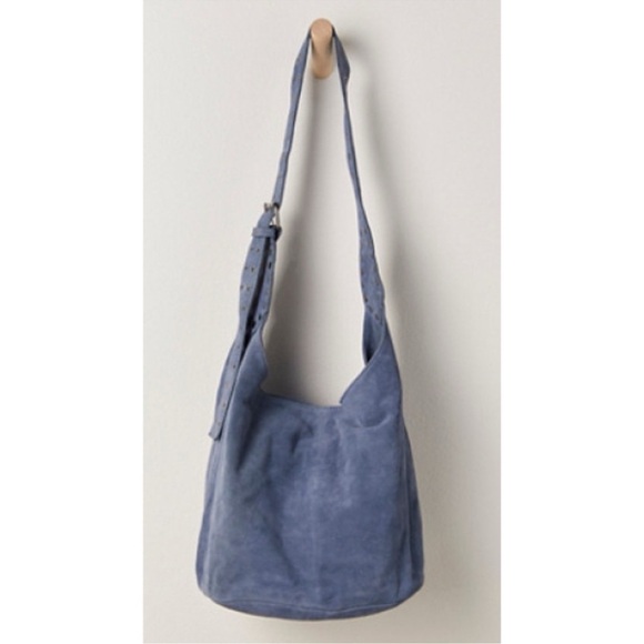 NWT Free People Sage Suede Bucket Tote Bag Slate Blue with Grommets - Picture 1 of 17
